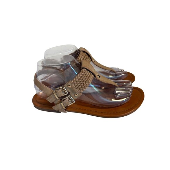 MIA Ivelise Women's 7.5 Tan Braided Thong Sandals with Double Buckle Strap - Picture 2 of 11